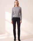 Frankie Pullover with Pearl Pin — Medium Heather Grey – MEDIUM HEATHER GREY - Full Front Model