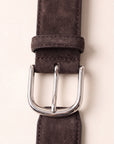 Paolo Vitale Calf Leather Belt — Dark Brown – DARK BROWN - Buckle & Texture Detail