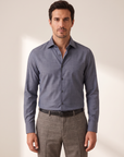 GORDON SC VIRGIN WOOL SHIRT – BLUE GREY MELANGE - Hero Front