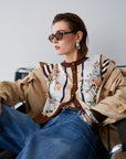 Cardigan with printed twill insert