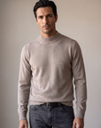 FERRANTE ESSENTIAL GARMENT-DYED MERINO MOCK NECK – LIGHT WARM TAUPE - Hero Front