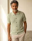 Ferrante SS Knit Button Shirt – Forest - Hero Front