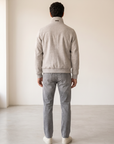 WOOL-BLEND BOMBER WITH DETACHABLE FAUX-FUR COLLAR – GREY - Full Body Back