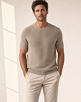 Ferrante Textured Linen T-Shirt – Taupe - Detail Front