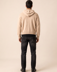 NIGHTCRAWLER KNIT HOODIE - DOM REBEL – BEIGE - Full Back Model