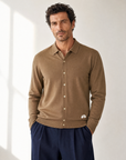 LS Knit Button-Down Shirt Gabriele Pasini – BROWN - Hero Front