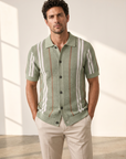 Ferrante Knit Stripe SS Full Button – Green - Hero Front
