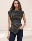 Yvonne Asymmetric Scarf Top — Heritage Navy Multi – HERITAGE NAVY MULTI - Hero Front