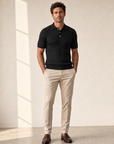 Gran Sasso Cotton Linen Ribbed Polo – BLACK - Full Front Model