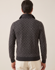 FERRANTE MERINO WOOL DIAMOND JACQUARD FOUR-BUTTON POLO – DARK CHARCOAL - Mid-body Back