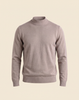 FERRANTE ESSENTIAL GARMENT-DYED MERINO MOCK NECK – LIGHT WARM TAUPE - Ghost Mannequin Front