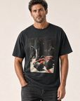 Bastille Silk Printed T-Shirt — Black — Detail Front