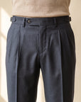 Briglia Quartieris Double-Pleat Side-Adjuster Trouser – NAVY - Waist/Pleat/Side-Adjuster Detail