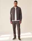 PINSTRIPE COACH JACKET - LES DEUX – SHOPPING BAG BROWN - Full Front Model
