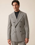 MICRO-DOT DOUBLE-BREASTED PEAK LAPEL SUIT - GABRIELE PASINI – BLACK / IVORY - Hero Front