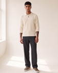 CHECK STRUCTURE KNITTED LS POLO - LES DEUX – LIGHT IVORY - Full Front Model