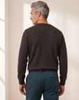 MERINO MOULINE WOOL CREWNECK – DARK BROWN - Hero Back