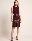 Violetta Vegan Leather Skirt – DARK PORT CROC - Full Front Model
