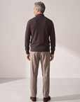 RICE STITCH FULL-ZIP CARDIGAN – CHOCOLATE - Full Body Back