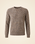 FERRANTE ROYAL RED WOOL-CASHMERE MELANGE CREWNECK – WARM BROWN GREY CREAM MELANGE - Ghost Mannequin Front