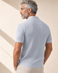 Gran Sasso Egyptian Cotton Popcorn Knit Polo – Light Blue - Detail Back