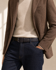 Paolo Vitale Pebbled Leather Belt – BROWN - Styled Three-Quarter