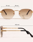 Vintage Frames Detroit Player Drill Mount 24KT Gold – Light Brown Gradient – YELLOW GOLD / LIGHT BROWN GRADIENT - Measurements