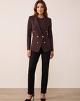 Amelia Knit Blazer – DARK JAVA/GOLD - Full Front Model