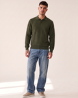 CHECK STRUCTURE KNITTED LS POLO - LES DEUX – RIFLE GREEN - Full Front Model