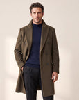 Sultan Double-Breasted Coat – SAND – DARK OLIVE - Hero Front