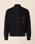 DADDY KNIT ZIP CARDIGAN - DOM REBEL – BLACK - Ghost Mannequin Front