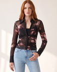 L’AGENCE Isola Long-Sleeve Mesh Button-Up – BLACK/MAUVE SMALL DISTRESSED ROSE - Hero Front