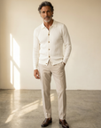 Ferrante Knit Shirt Cardigan – White - Full Body Front