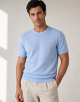 SAND Linen Crewneck T-Shirt – SKY - Hero Front