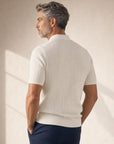 Gran Sasso Cotton Cable Knit Full-Button Polo – White - Detail Back