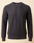 FERRANTE ESSENTIAL TEXTURED MERINO CREWNECK – DARK CHARCOAL - Ghost Mannequin Front