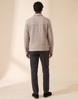 Aiden Micro-Check Zip Shirt Jacket – SAND – CREAM CHARCOAL - Full Body Back