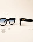 Vintage Frames Bowie Black and Clear Acetate – Blue Gradient Flash Blue – GLOSSY BLACK / BLUE GRADIENT FLASH BLUE - Measurements