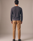 FERRANTE ESSENTIAL TEXTURED MERINO CREWNECK – DARK CHARCOAL - Full Back Model