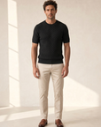 Gran Sasso Cotton Linen Brick T-Shirt – BLACK - Hero Front
