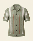 Ferrante Knit Stripe SS Full Button – Green - Detail Back