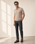 Gran Sasso Cotton Cable Knit Full-Button Polo – Mushroom - Hero Front