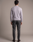 FERRANTE ESSENTIAL GARMENT-DYED MERINO MOCK NECK – COOL LIGHT GREY LILAC - Full Back Model