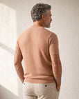 Gran Sasso Zig-Zag Knit Cotton-Blend T-Shirt – Salmon - Detail Back