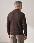 RICE STITCH FULL-ZIP CARDIGAN – CHOCOLATE - Hero Back