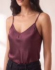 L’AGENCE Lexi Silk Camisole – DEEP SANGRIA - Silk Detail Close-Up