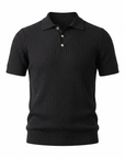 Gran Sasso Cotton Linen Ribbed Polo – BLACK - Ghost Mannequin Front