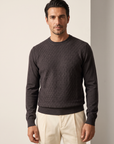 FERRANTE EXTRAFINE MERINO WOOL DIAMOND JACQUARD CREWNECK – ANTHRACITE - Hero Front