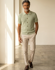 Ferrante SS Knit Button Shirt – Forest - Full Body Front