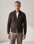 RICE STITCH FULL-ZIP CARDIGAN – CHOCOLATE - Hero Front